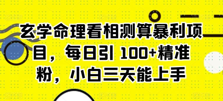 玄学命理看相测算暴利项目，每日引 100 精准粉，小白三天能上手