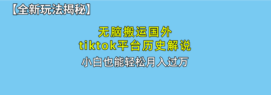 没脑子运送海外tiktok历史解说 不用视频剪辑，易操作，真正实现月入了万