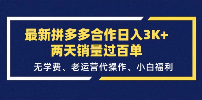 图片[1]-（11288期）最新拼多多合作日入3K+两天销量过百单，无学费、老运营代操作、小白福利-蛙蛙资源网