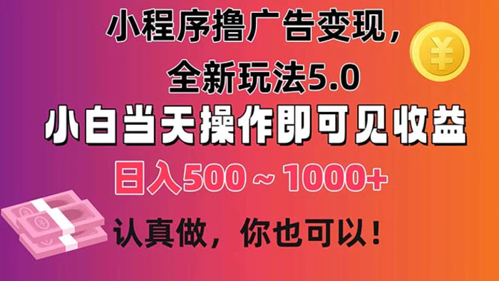 图片[1]-（11290期）小程序撸广告变现，全新玩法5.0，小白当天操作即可上手，日收益 500~1000+-蛙蛙资源网