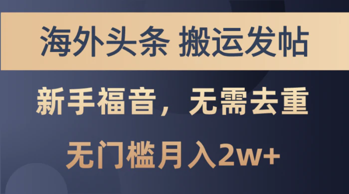 （10861期）海外头条搬运发帖，新手福音，甚至无需去重，无门槛月入2w+-1