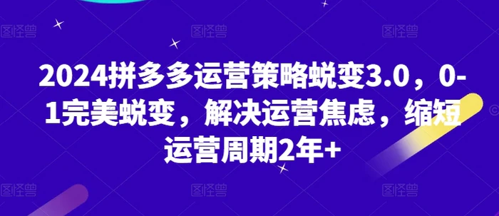 图片[1]-2024拼多多运营策略蜕变3.0，0-1完美蜕变，解决运营焦虑，缩短运营周期2年+-蛙蛙资源网