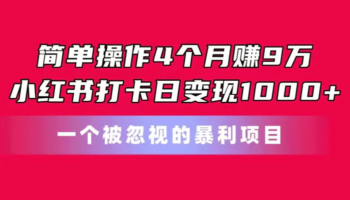 图片[1]-（11048期）简单操作4个月赚9万！小红书打卡日变现1000+！一个被忽视的暴力项目-蛙蛙资源网