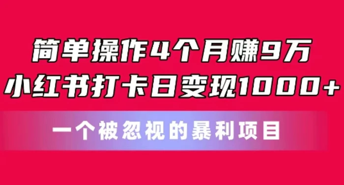 图片[1]-简单操作4个月赚9w，小红书打卡日变现1k，一个被忽视的暴力项目【揭秘】-蛙蛙资源网