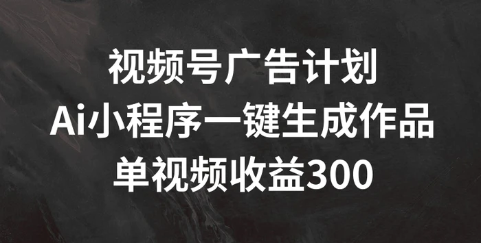 图片[1]-视频号广告计划，AI小程序一键生成作品， 单视频收益300+-蛙蛙资源网