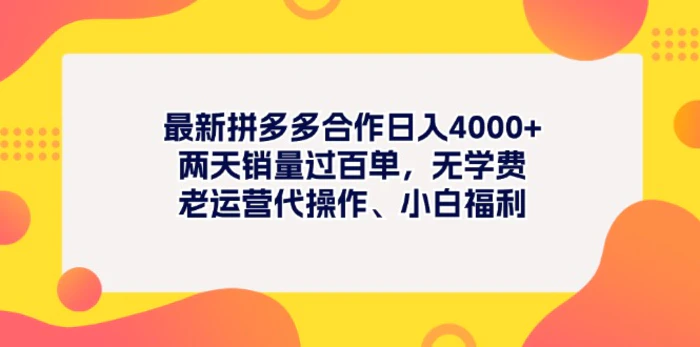 图片[1]-（11410期）最新拼多多项目日入4000+两天销量过百单，无学费、老运营代操作、小白福利-蛙蛙资源网