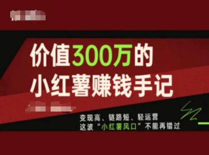 图片[1]-价值300万的小红书赚钱手记，变现高、链路短、轻运营，这波“小红薯风口”不能再错过-蛙蛙资源网