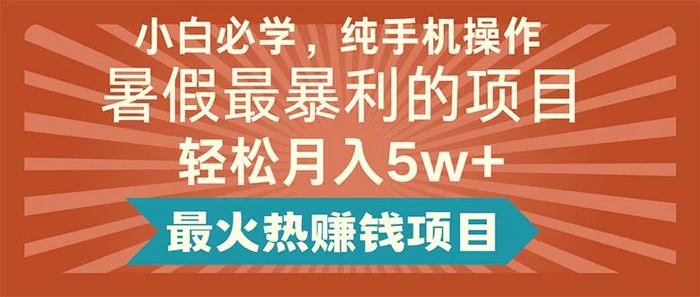 图片[1]-（11583期）小白必学，纯手机操作，暑假最暴利的项目轻松月入5w+最火热赚钱项目-蛙蛙资源网