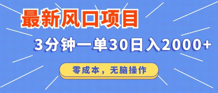 图片[1]-（12272期）最新风口项目操作，3分钟一单30。日入2000左右，零成本，无脑操作。-蛙蛙资源网