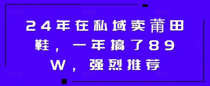 图片[1]-24年在私域卖莆田鞋，一年搞了89W，强烈推荐-蛙蛙资源网