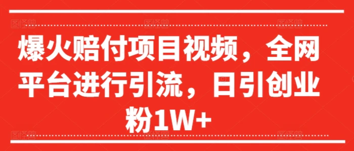 图片[1]-爆火赔付项目视频，全网平台进行引流，日引创业粉1W+-蛙蛙资源网