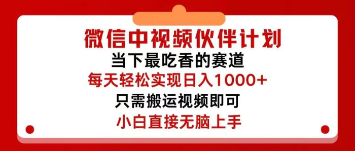 图片[1]-（12017期）微信中视频伙伴计划，仅靠搬运就能轻松实现日入500+，关键操作还简单，…-蛙蛙资源网