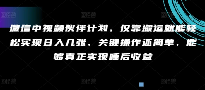 图片[1]-微信中视频伙伴计划，仅靠搬运就能轻松实现日入几张，关键操作还简单，能够真正实现睡后收益-蛙蛙资源网