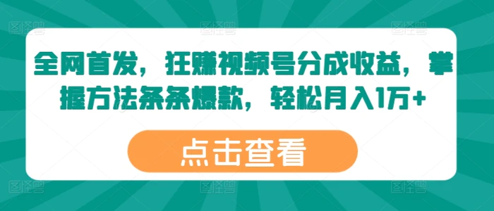 图片[1]-全网首发，狂赚视频号分成收益，掌握方法条条爆款，轻松月入1万+-蛙蛙资源网