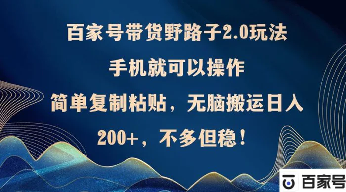 图片[1]-（12804期）百家号带货野路子2.0玩法，手机就可以操作，简单复制粘贴，无脑搬运日入200+，不多但稳！-蛙蛙资源网