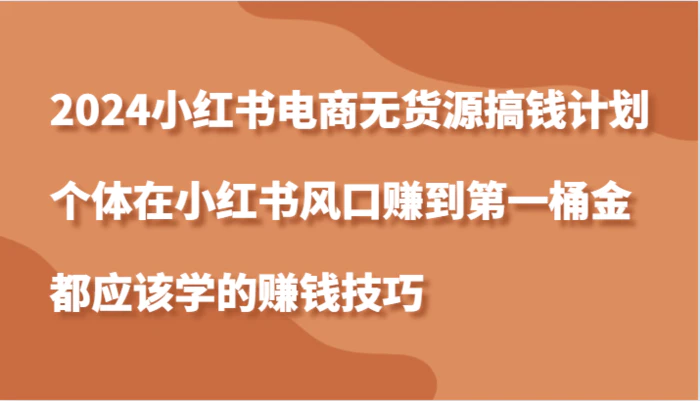 图片[1]-2024小红书电商无货源搞钱计划，个体在小红书风口赚到第一桶金应该学的赚钱技巧-蛙蛙资源网